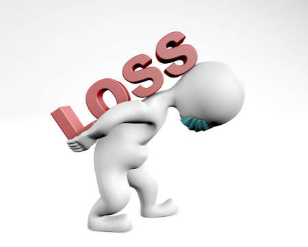Man with mask holding burden of loss 3d rendering isolated on whiteの写真素材