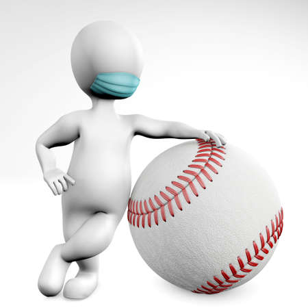 Man with a mask with a ball for baseball 3d rendering isolated on whiteの写真素材