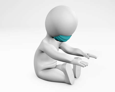 Man with mask excersizing at home 3d rendering isolated on whiteの写真素材