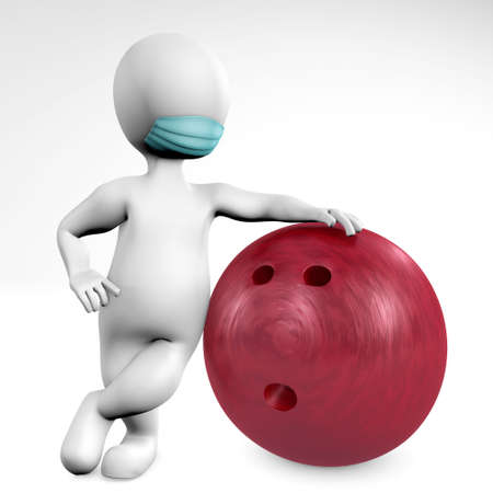 Man with a mask with a ball for bawling 3d rendering isolated on whiteの写真素材