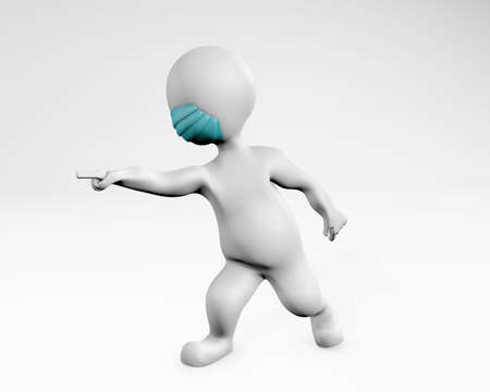 Man with mask Charge Gesture 3d rendering isolated on whiteの写真素材