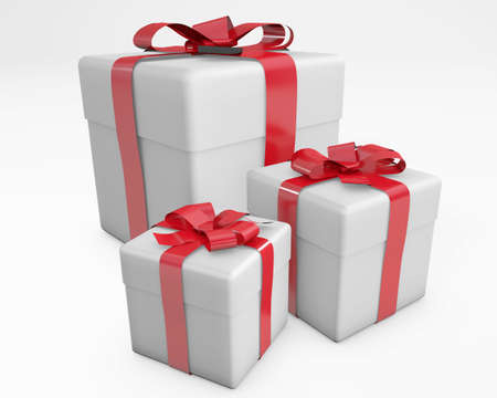 3d gifts or presents for birthday christmas valentine 3d rendering isolated on whiteの写真素材