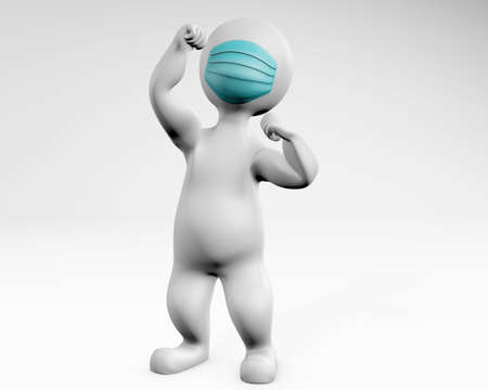 Man with mask fighting pose 3d rendering isolated on whiteの写真素材