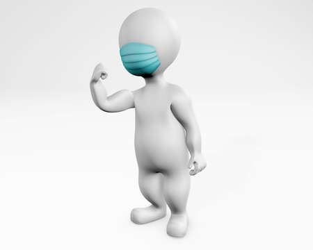 Man with mask being angry fist on 3d rendering isolated on whiteの写真素材