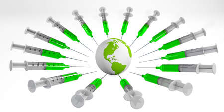 vaccinating the earth 3d rendering isolated on whiteの写真素材