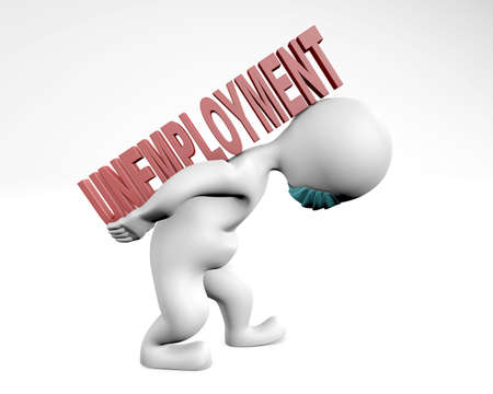 Man with mask holding burden of unemployment 3d rendering isolated on whiteの写真素材