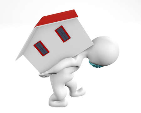 Man with mask holding burden of a household 3d rendering isolated on whiteの写真素材