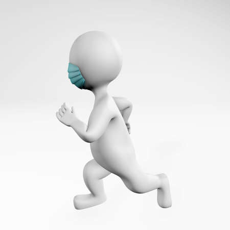 man with mask running sport 3d rendering isolated on whiteの写真素材