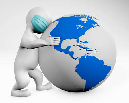 Man with mask caring for the planet 3d rendering isolated on whiteの写真素材