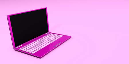 Laptop close-up pink color online 3d concept 3d rendering isolatedの写真素材