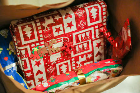 lots of Christmas gifts in the sackの写真素材