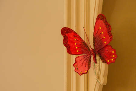 close up a red decorative butterfly-の写真素材