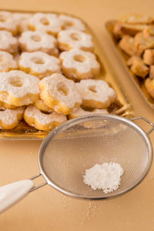 close up typical genoese biscuits canestrelli and cantucciの写真素材