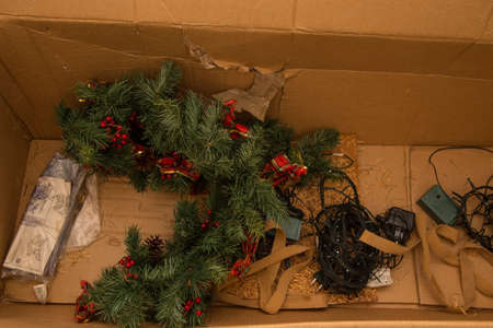 Christmas decorations in Christmas tree box