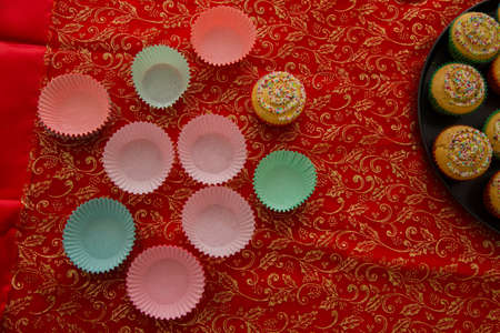 view of Christmas muffins with small balls of sugar. 5.JPGの写真素材