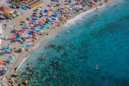aerial view of bathers at the sea of ??Scilla in Calabriaのeditorial素材