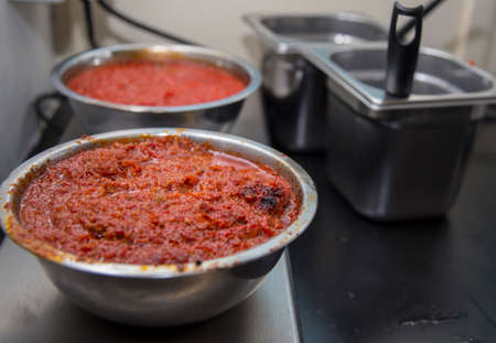 close-up of fresh tomato sauce for seasoning pastaの写真素材