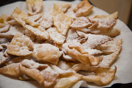 closeup of italian carnival cake with veil sugarの写真素材