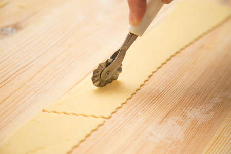 close-up of a roller tool for cutting fresh pastaの写真素材