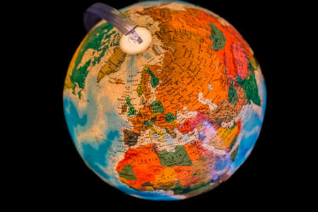 image of globe on boreal hemisphere with europe and part of africa on black backgroundの写真素材