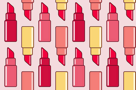 A seamless pattern of lipstick cosmetics. Colors are easily switchable to be anything you want.のイラスト素材