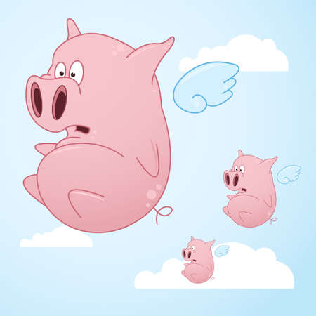 A series of flying pigs going across the open sky.のイラスト素材