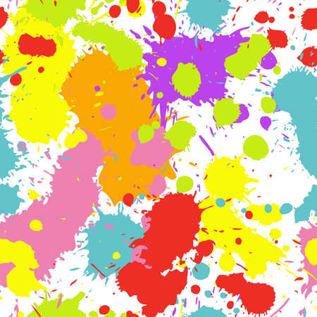 A seamless pattern of colorful ink splatters spraying in all directions.のイラスト素材