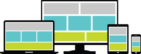 A collection of modern electronic devices, all to-scale from each other showing responsive scaling-down of content.のイラスト素材