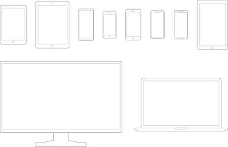 A collection of modern electronic devices, all to-scale from each other.のイラスト素材