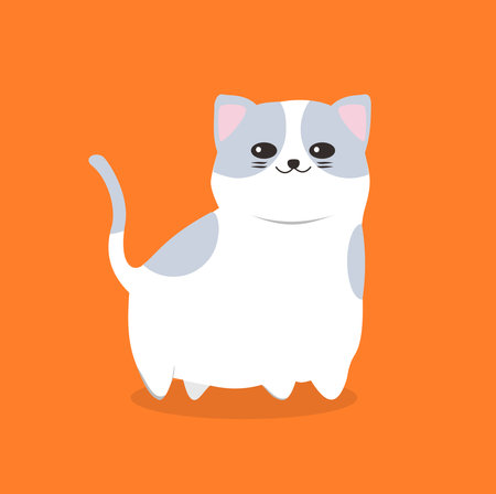 Cute cat. Vector illustration in flat style. Isolated on orange background.のイラスト素材