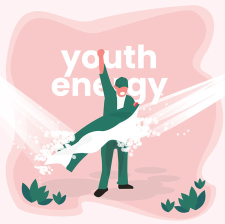 Vector illustration of a superhero with a rocket in his hand. Flat style.のイラスト素材