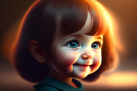 Portrait of a little girl with blue eyes. 3d rendering, generative, ai, generative aiの素材
