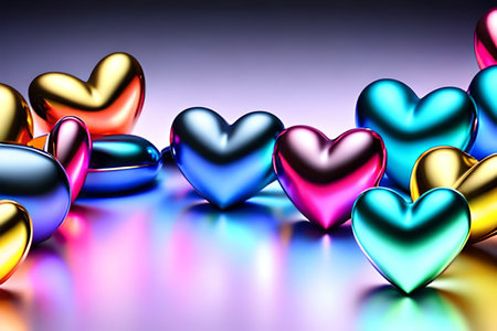 3D render of colorful hearts on a dark background. Love concept., generative, ai, generative aiの素材