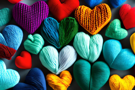 Colorful hearts on a gray background. Love and Valentine's Day concept., generative, ai, generative aiの素材