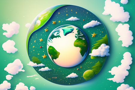 Earth planet with clouds and stars. Vector illustration. Eps 10., generative AIの素材