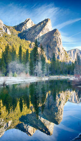 The Three Brothers Rock formation in Yosemite Valleyの写真素材