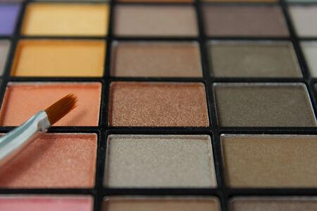 Eyeshadow palette with focus on brush.の写真素材