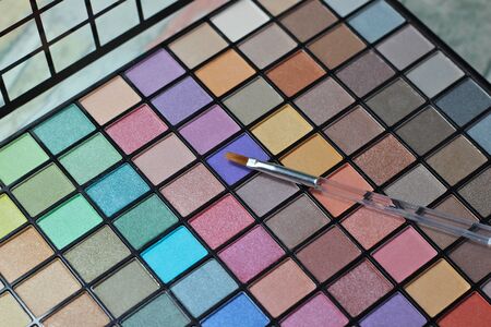 Eyeshadow makeup large palette with applicator brush.の写真素材