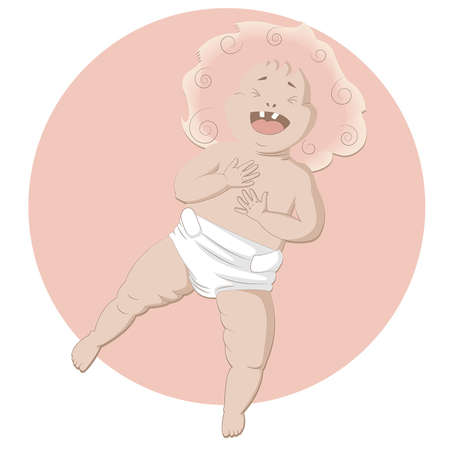 Laughing baby on the pink backgroundのイラスト素材