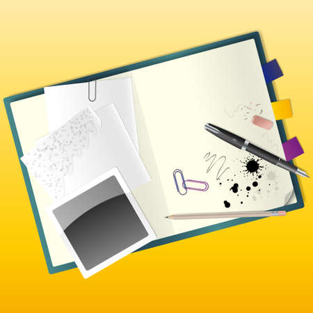 illustration of a sketchbook with a pen and a pencil.のイラスト素材