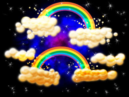 Rainbow and clouds on a background of a spaceの写真素材