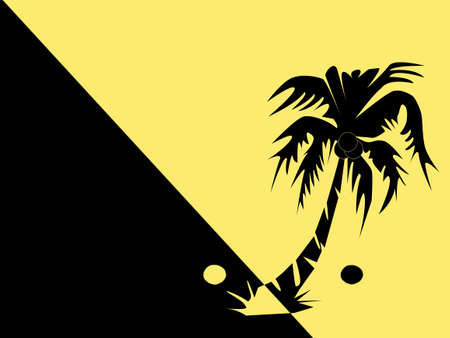Black and yellow silhouette of a palm tree with a cocoの写真素材