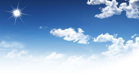 Bright sun  with white cloud on background blue skyの写真素材