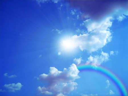 Bright sun  with white cloud on background blue skyの写真素材
