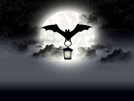 Flight bat on background of the full moonの写真素材