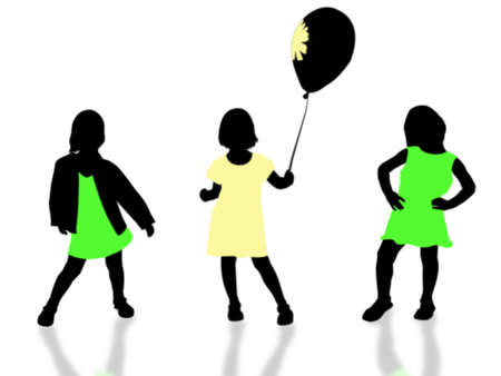 three silhouettes small girls on white backgroundの写真素材