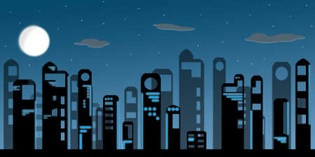 Night modern city on background of the full moonの写真素材