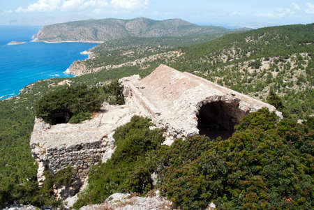 The ruins of an ancient monastery on the island of Rhodes in Greece.の写真素材