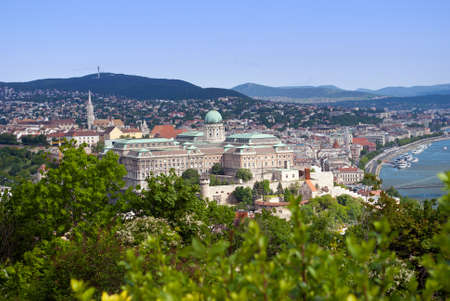 beautiful view of Buda Castle in Budapest Hungary with mountainsのeditorial素材