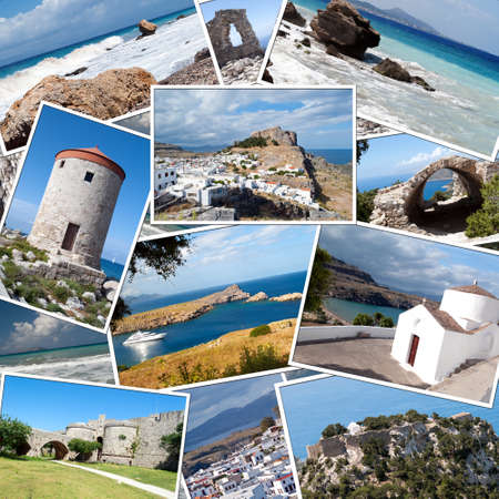 background with travel photos of the island of Rhodes in Greeceの写真素材